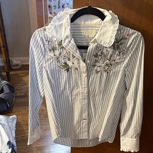 Kate Spade Striped Blouse with Floral Embroidery